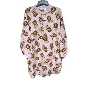 VTG Pink Flannel Nightgown Gown Whimsical Lion Print New w Tag Women's Medium
